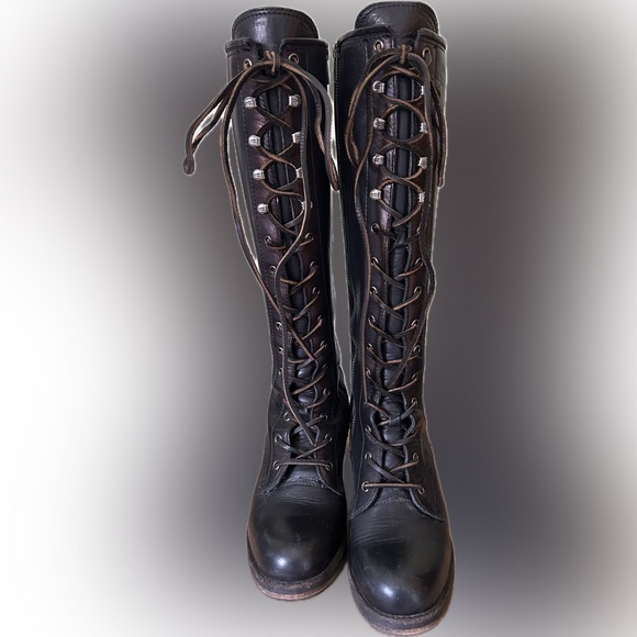 Frye Shoes - Frye Karen Tall Lace-Up Leather Boots black 7.5